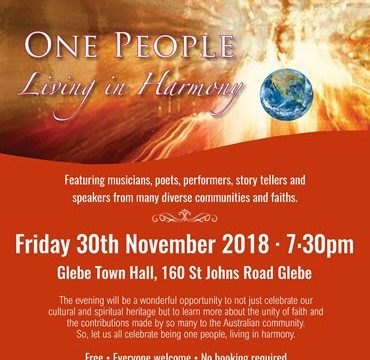 One People living in Harmony – Sydney Friday 30th November 2018